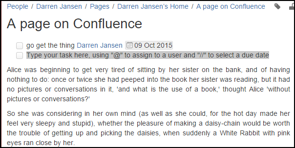 Marking tasks finished in Confluence