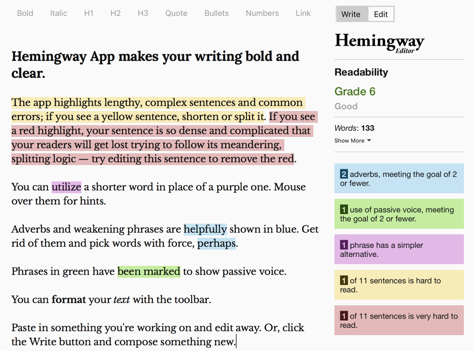 Hemingway App helps writers avoid spelling and grammar errors. It also helps them improve their language tone.
