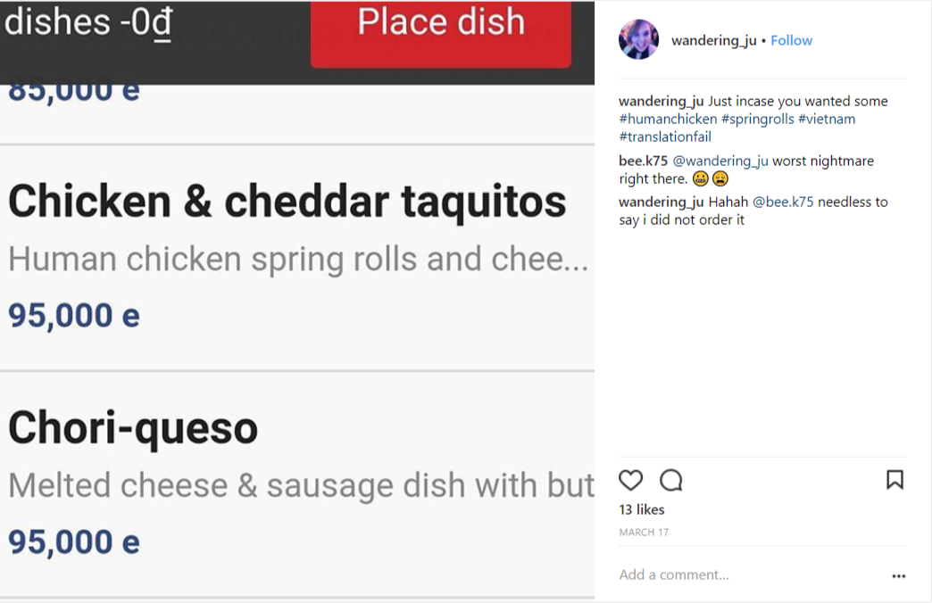 funny google translate fails, restaurant menu