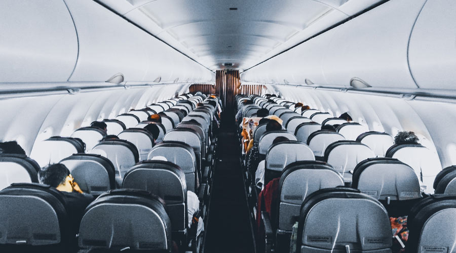 inside passenger jet, airplane, airliner